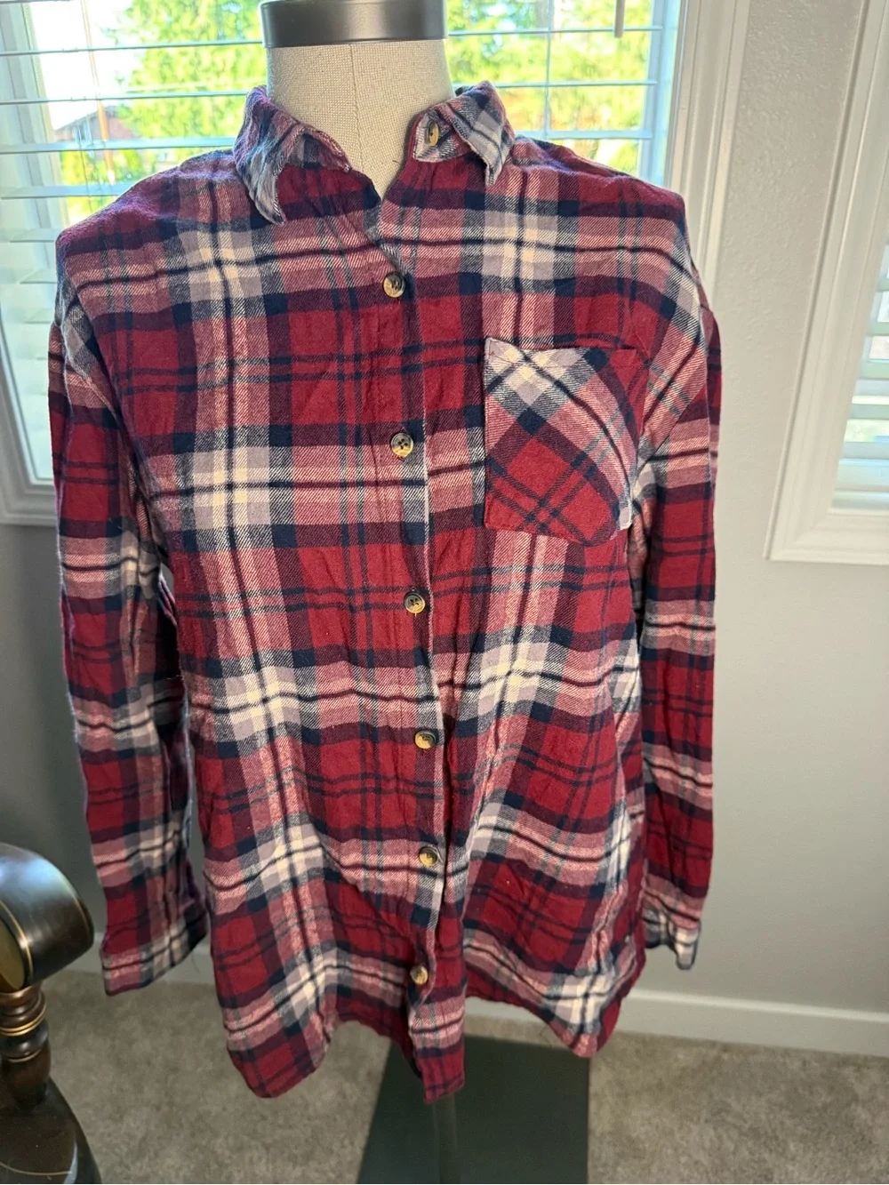 Unk Red, Navy and White Plaid Button-Down Women's Shirt